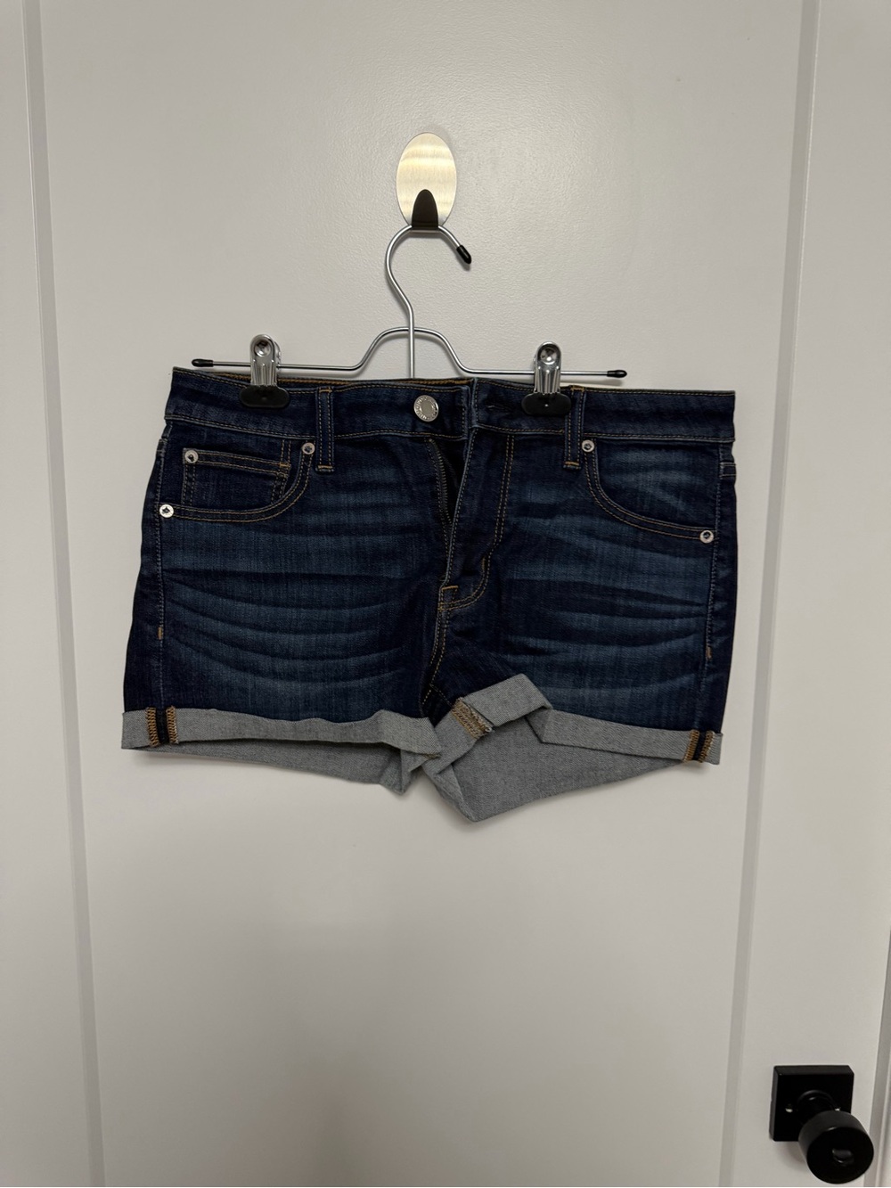 American Eagle Outfitters Dark Blue Denim Shorts with Cuff